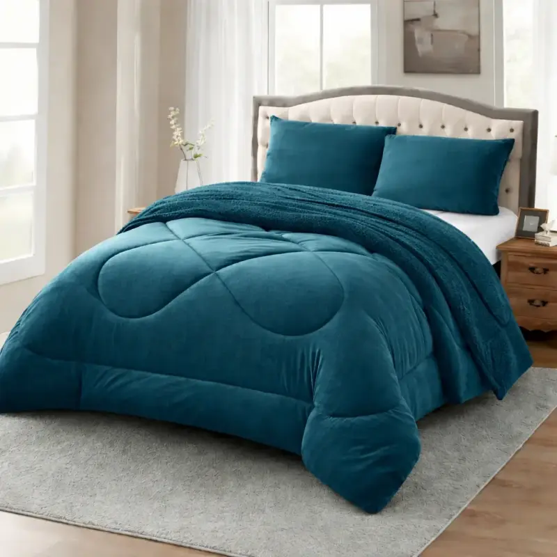 Cubre cama azul petróleo 2 plazas sherpa