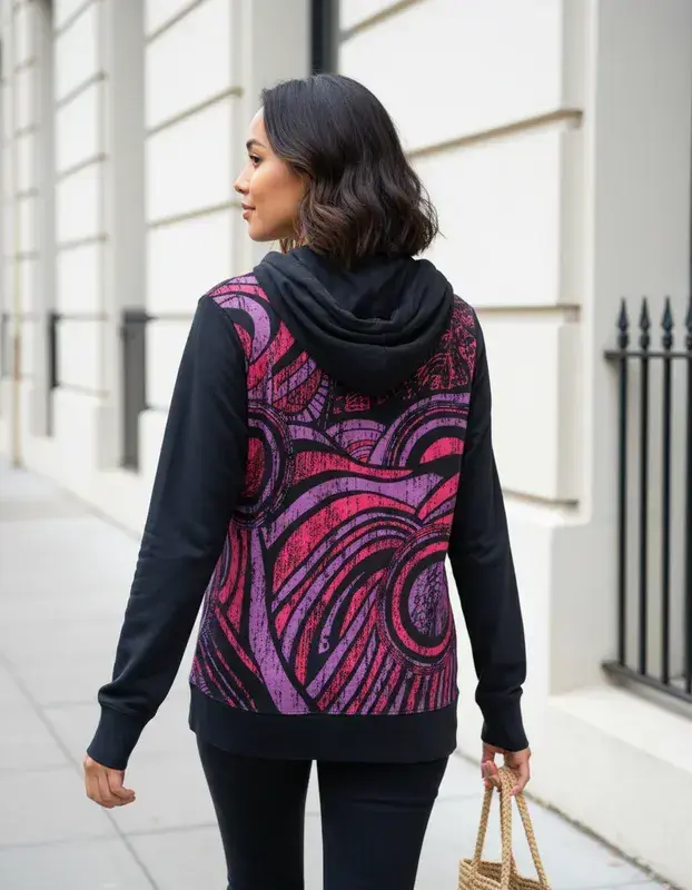 Polerón unisex con capucha estampado morado - 1