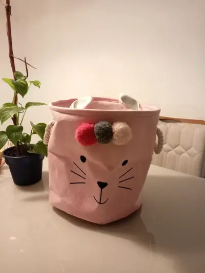 Cesto organizador rosa con diseño - miniatura 1