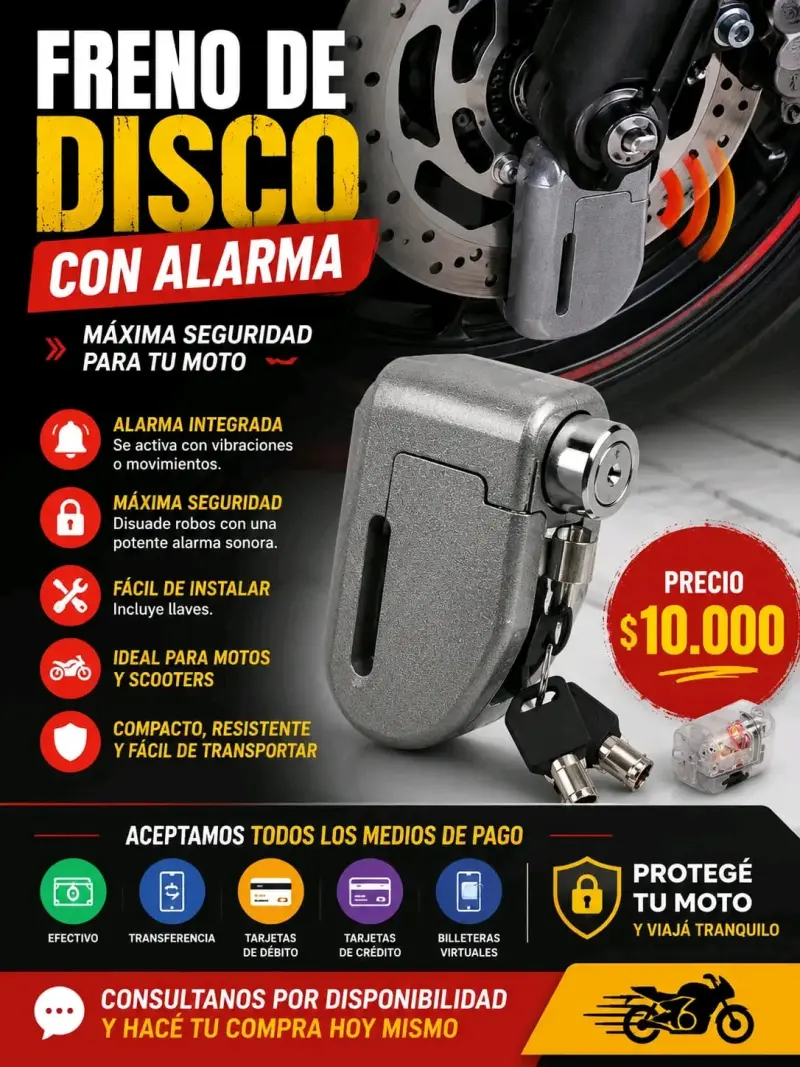 Freno de disco con alarma para moto