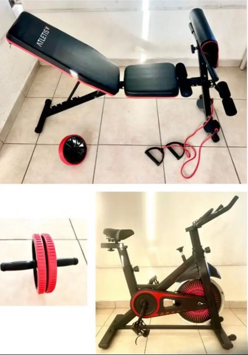 Set de gimnasio con bicicleta y banco