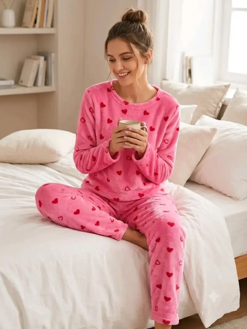 Pijama rosado con corazones - 1