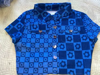 Camisa corta a cuadros azul - miniatura 1