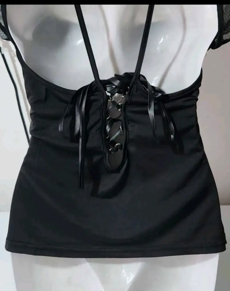 Polera nueva importada negra con malla - 4