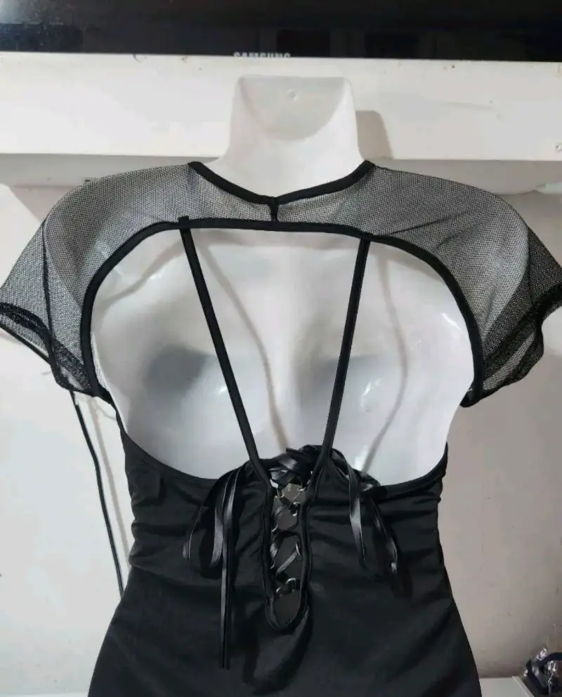 Polera nueva importada negra con malla - 5