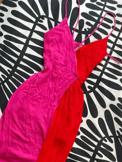 Vestido largo bicolor rojo y fucsia XS - miniatura 2