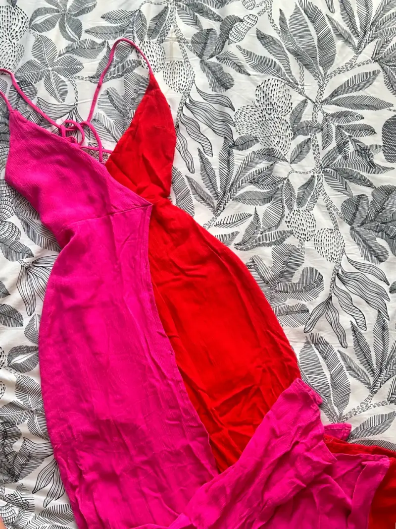 Vestido largo bicolor rojo y fucsia XS - 3