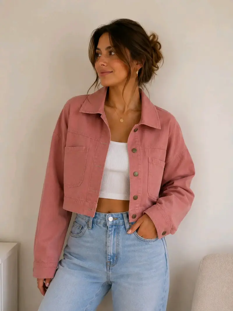 Chaqueta corta rosada oversize - 1