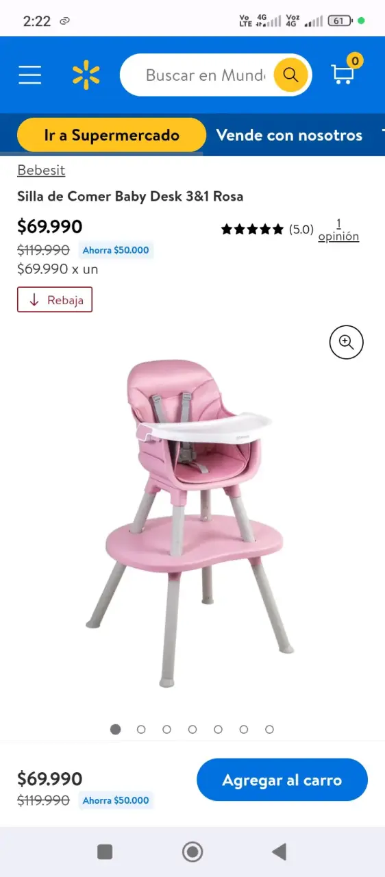 Silla de Comer 3 en 1 Rosa
