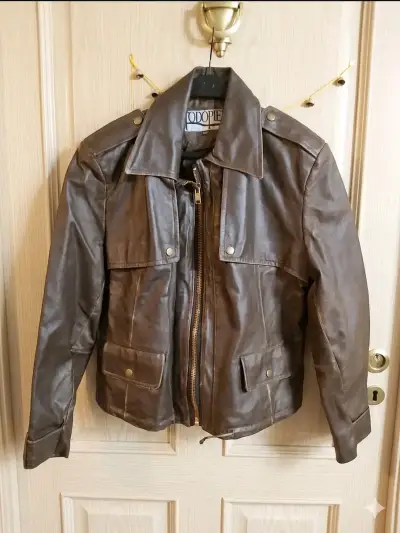 Chaqueta de cuero café - miniatura 1