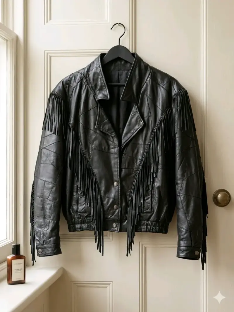 Chaqueta de cuero con flecos