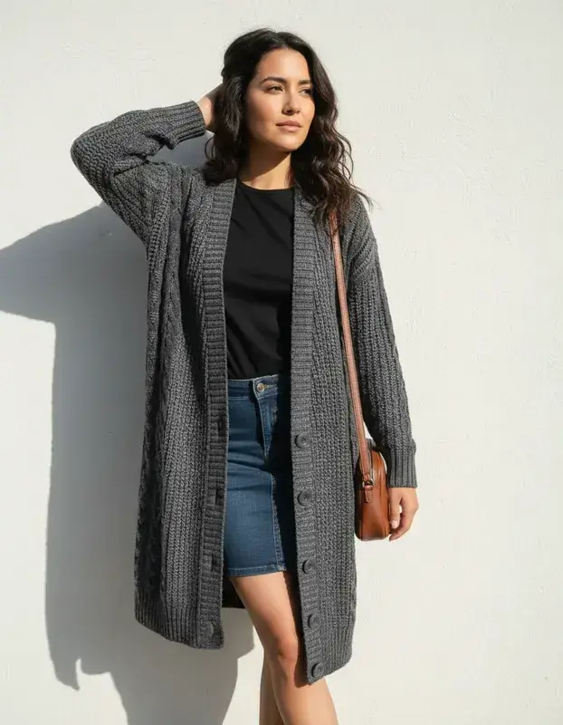 Cardigan gris largo de lana Americanino Talla M - 1