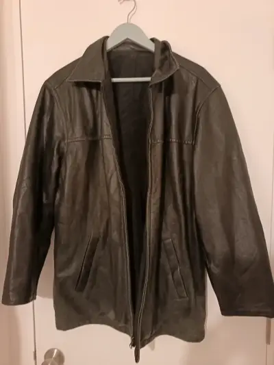 Chaqueta de Cuero Recta Minimalista - miniatura 1