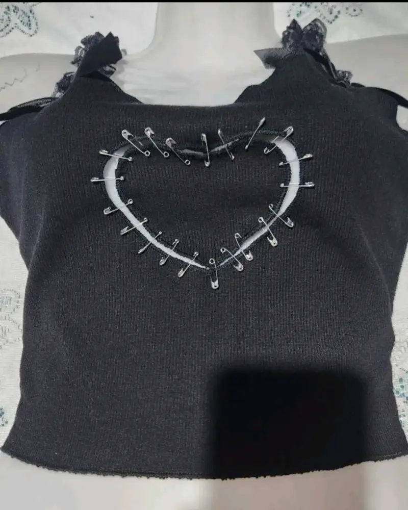 Crop nuevo importado negro corazón - 2