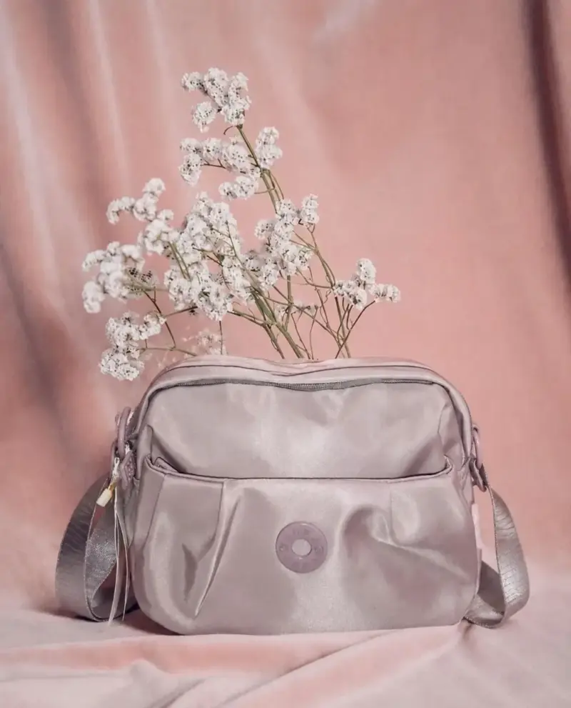 Bandolera bono cruzada rosa metálico