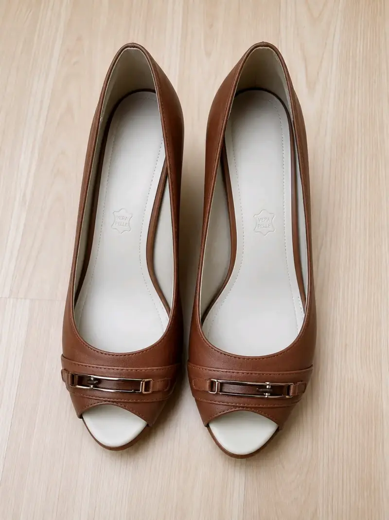 Zapatos peep toe café - 1