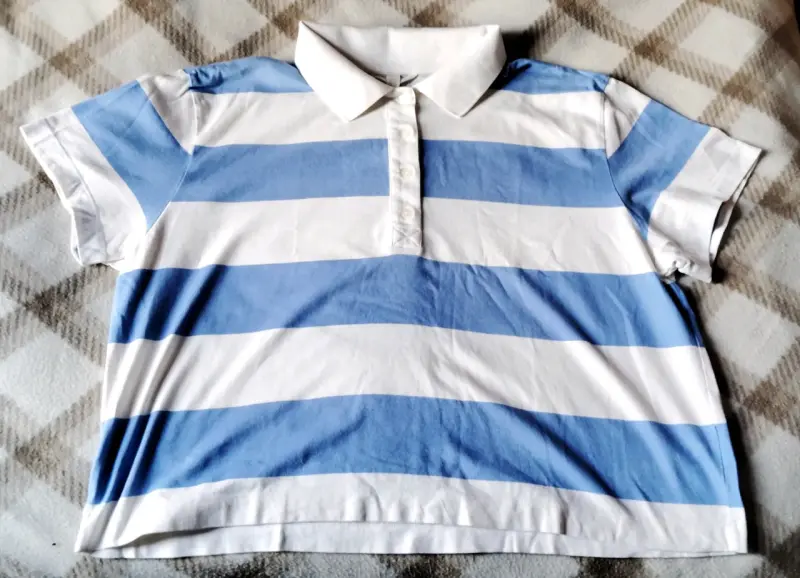 Polera Polo rayada celeste y blanca