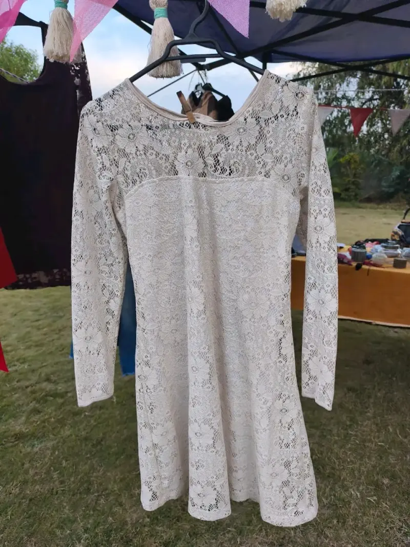 Vestido encaje crema manga larga - 3