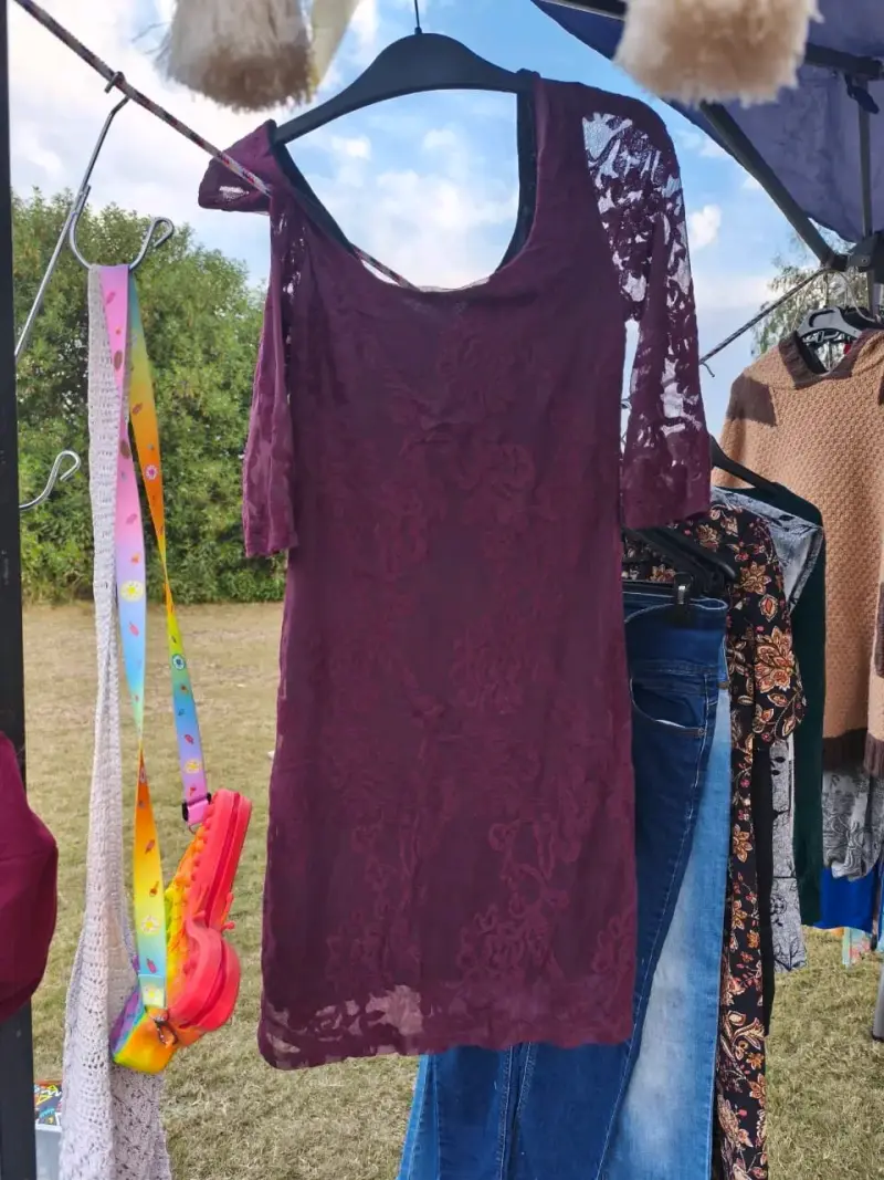 Vestido encaje burdeo manga larga - 1