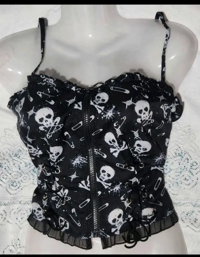 Top negro nuevo importado con estampado de calaver - 2