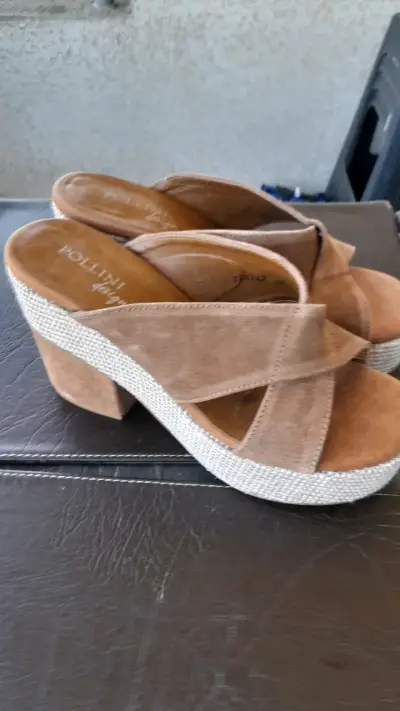 Sandalias plataforma Pollini beige - miniatura 2