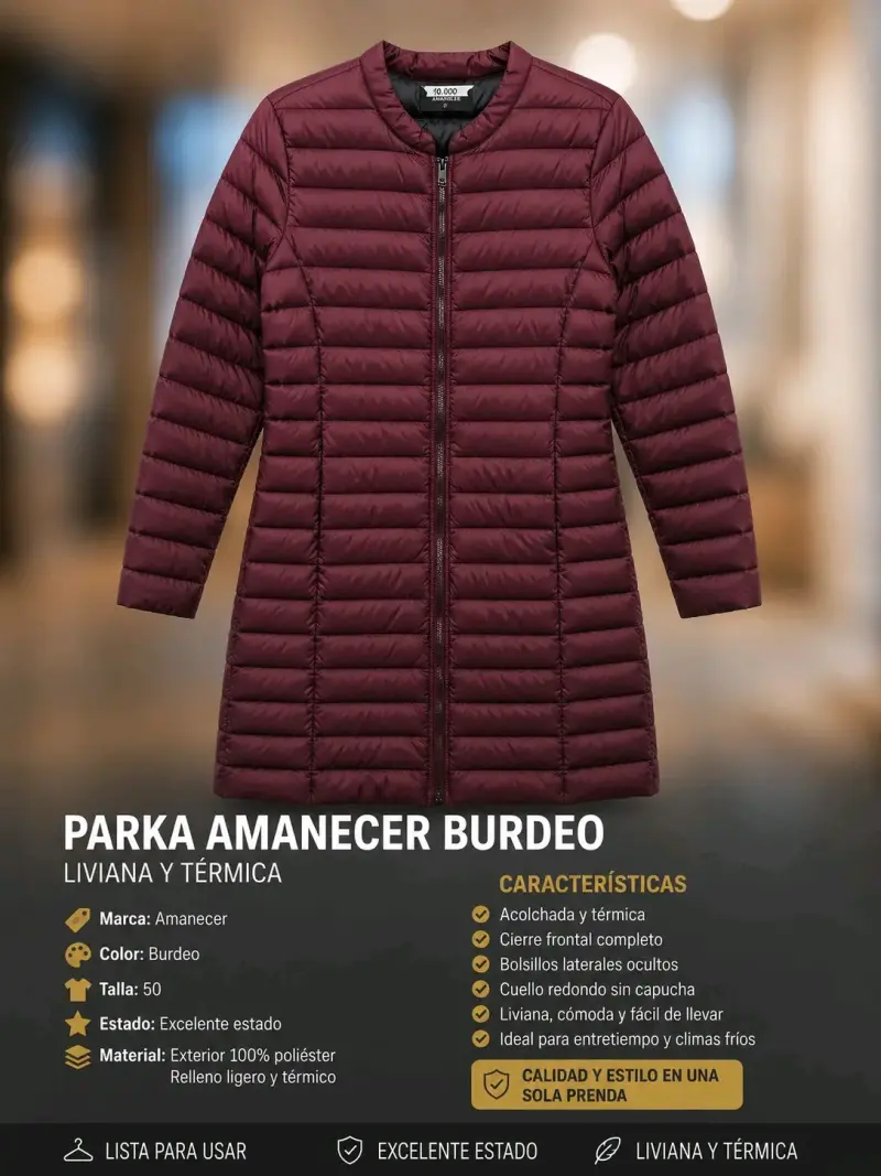 Parka amanecer burdeo sin capucha