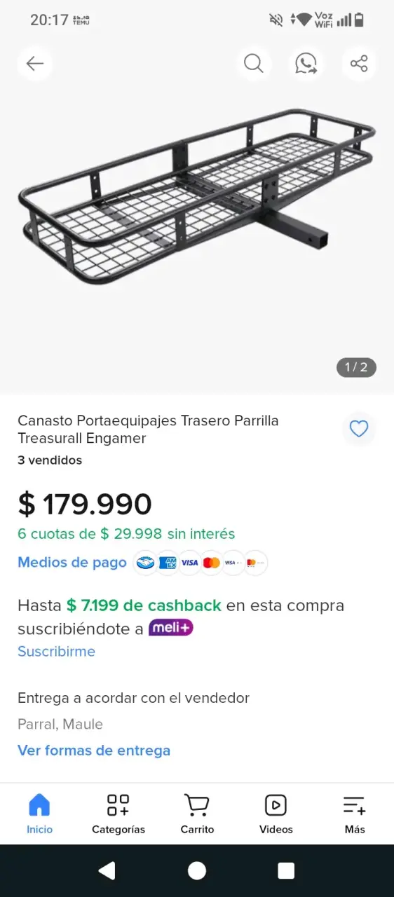 Canasto portaequipajes trasero