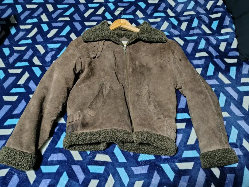 Chaqueta de cuero marrón con forro - 1