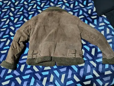 Chaqueta de cuero marrón con forro - miniatura 2