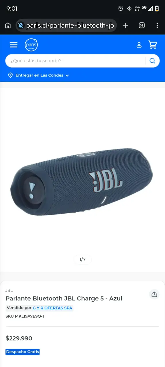 Parlante Bluetooth JBL Charge 5 Azul