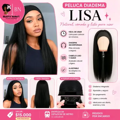 Peluca Diadema Lisa Negra - miniatura 1