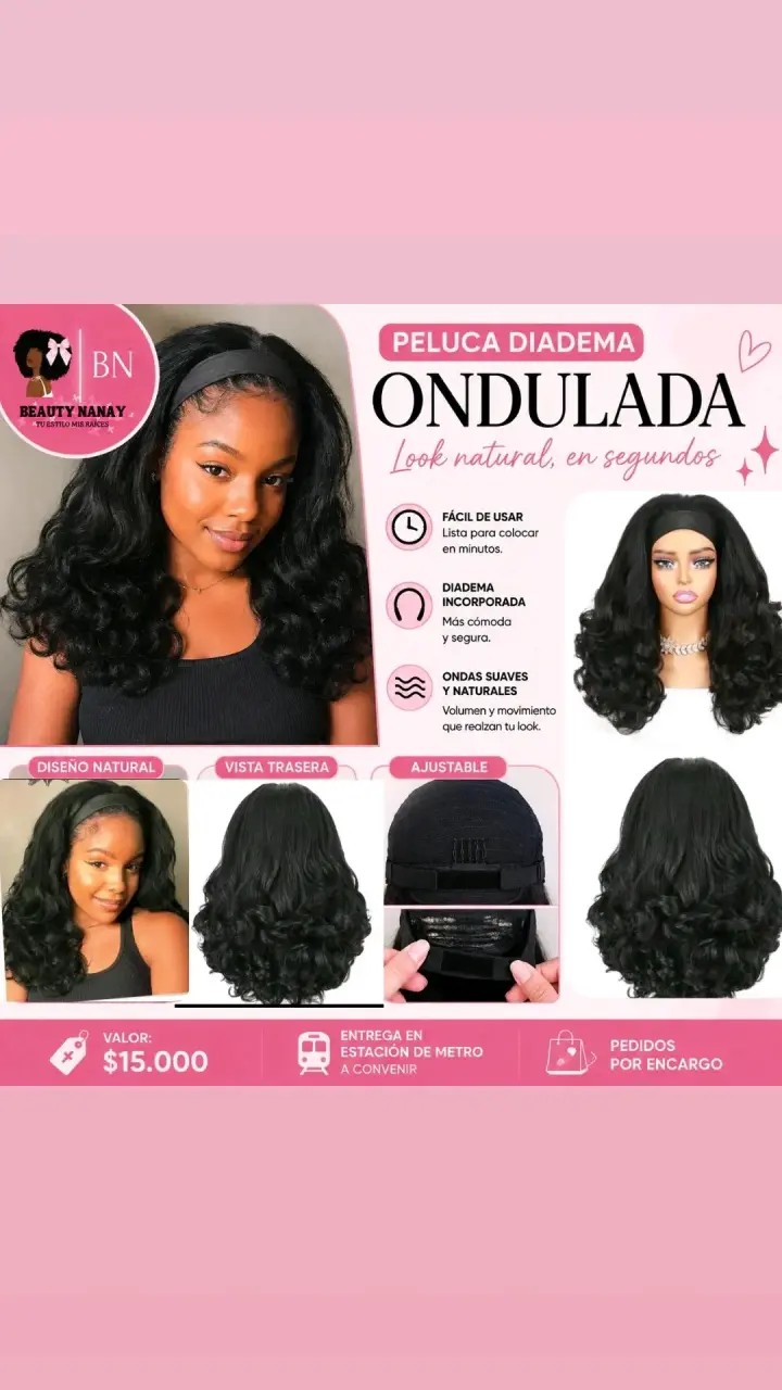 Peluca diadema ondulada negra - 1