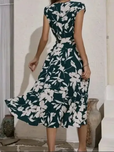 Vestido floral verde con lazo - miniatura 4