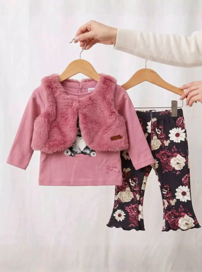 Conjunto bebé chaleco peludo
