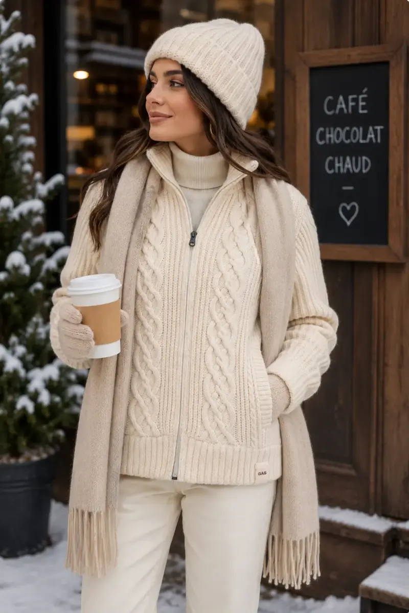 Chaqueta de lana blanco invierno - 3