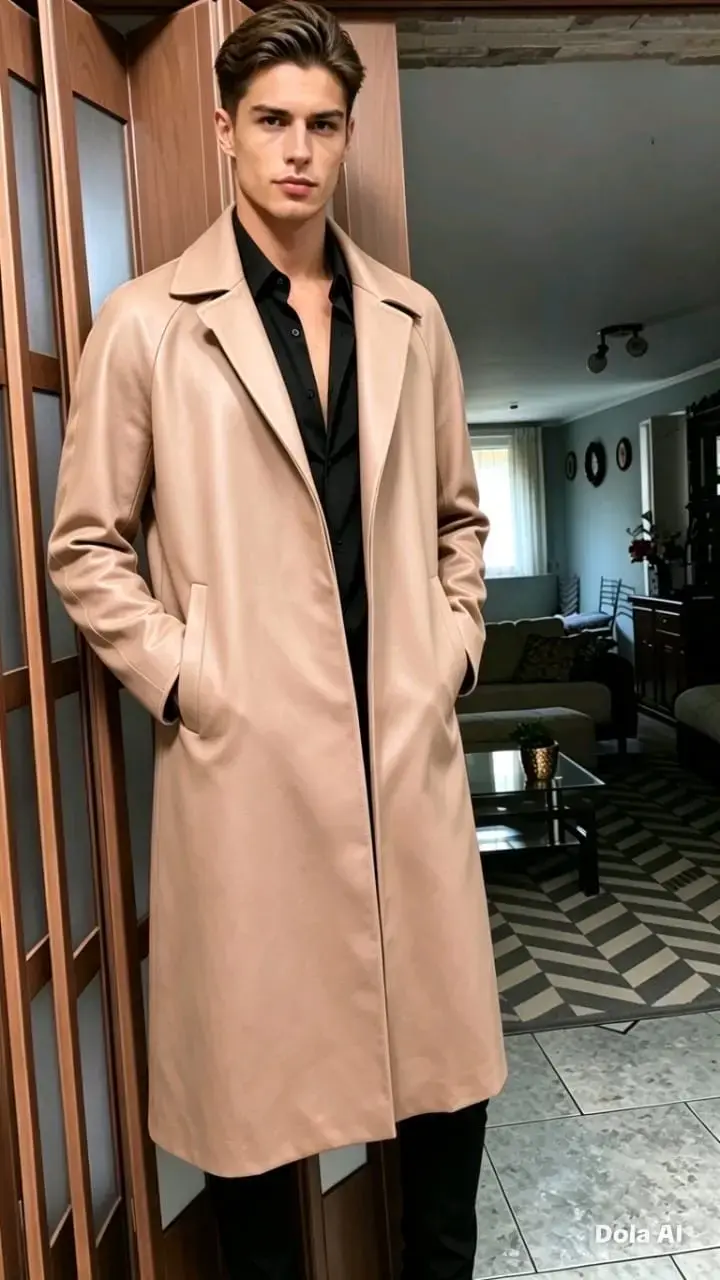 Abrigo largo beige hombre