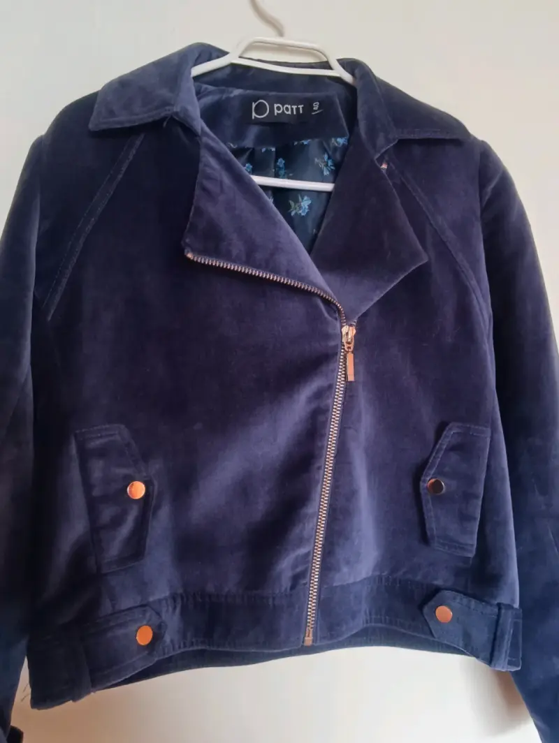 Chaqueta azul de pana con cierre - 1
