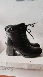 Botines de cuero negro con taco - 2
