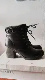 Botines de cuero negro con taco - miniatura 2
