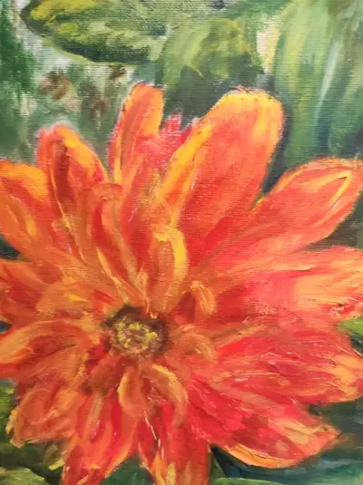 Cuadro pintura oleo, dalias vibrantes - miniatura 3