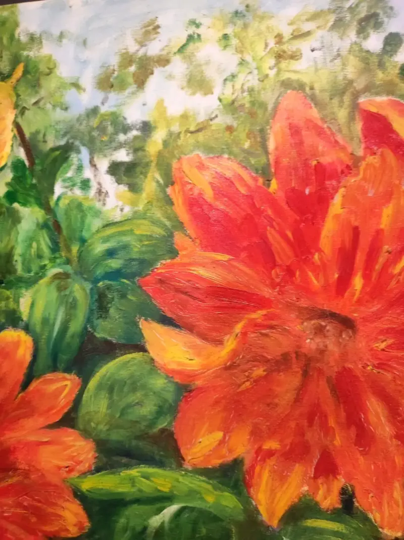 Cuadro pintura oleo, dalias vibrantes - 4