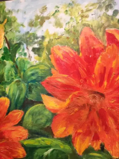 Cuadro pintura oleo, dalias vibrantes - miniatura 4