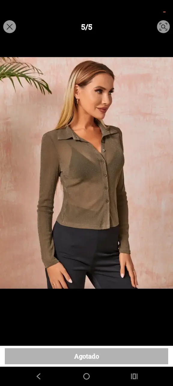 Blusa manga larga transparente cafe - 1