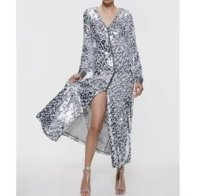Vestido Zara plateado de lentejuelas - miniatura 5