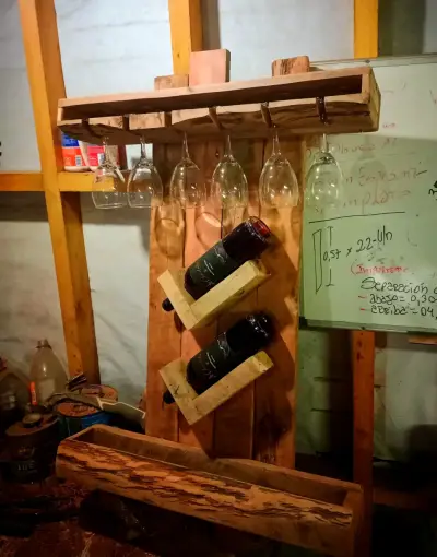 Botellero de madera con copero - miniatura 2