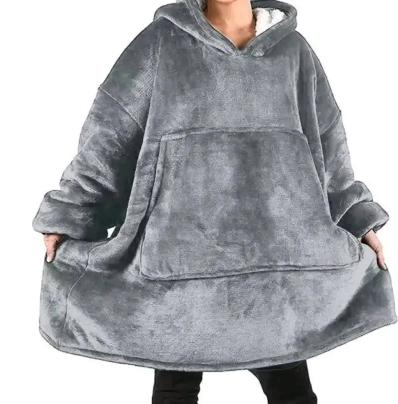 Polerón oversized gris con capucha - 1
