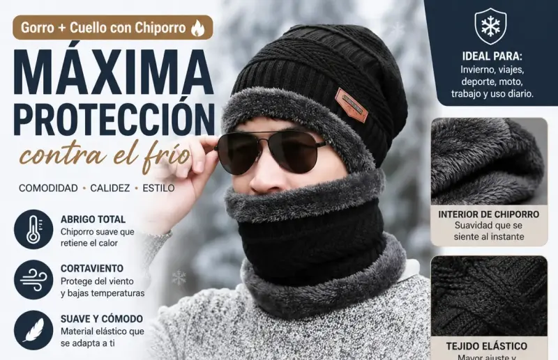 Gorro y cuello negro con forro gris - 2