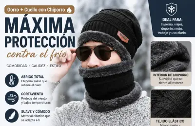 Gorro y cuello  negro con forro gris - miniatura 2