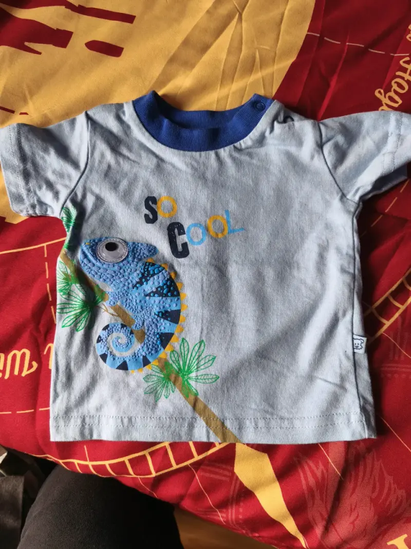 Polera infantil azul con camaleón