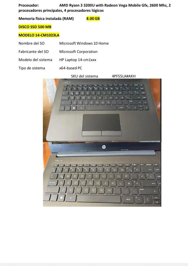 Laptop HP 14-CM1023LA 8GB RAM - 1